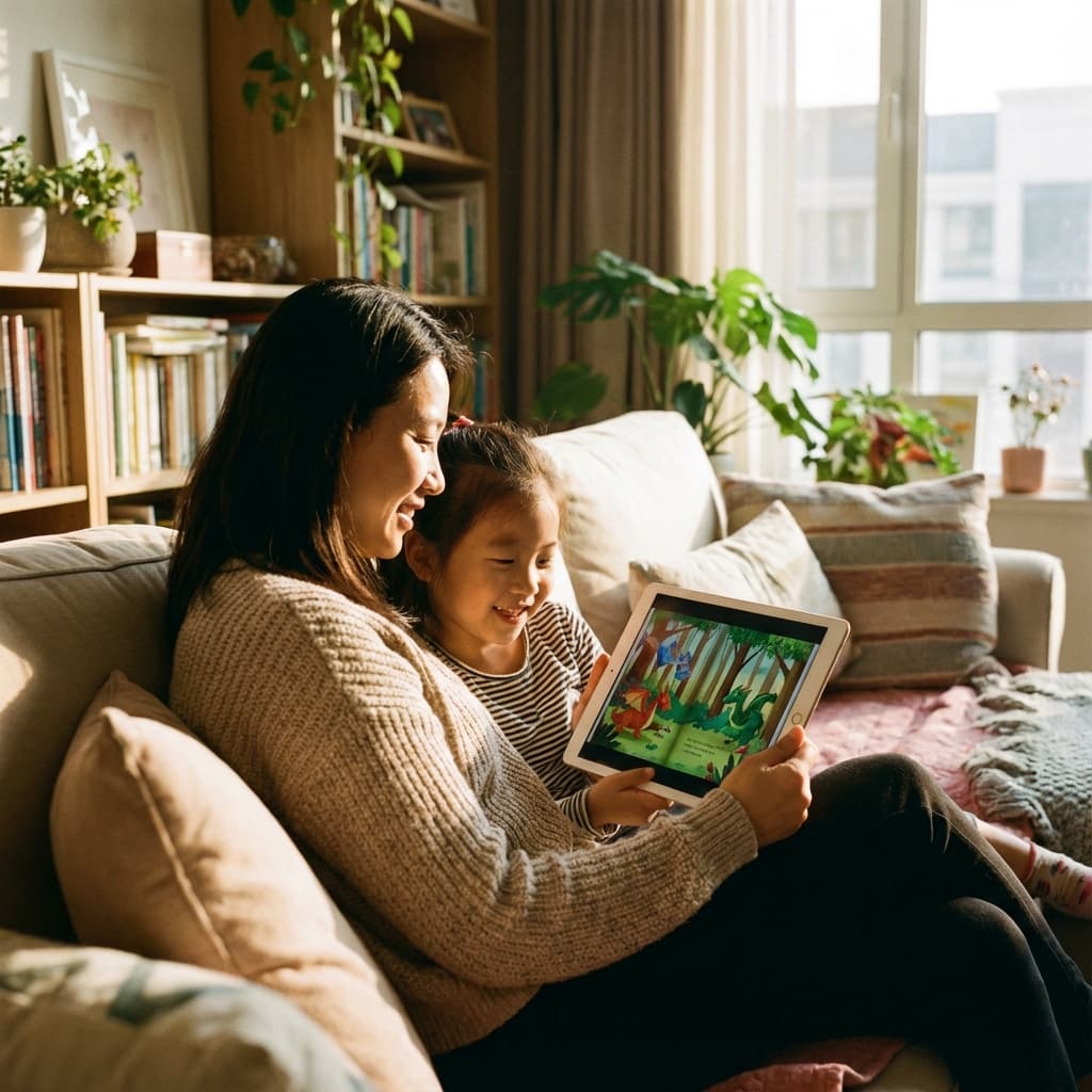 Mother and daughter reading